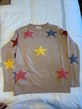 THML Beige Crewneck Sweater with Multicolor Star Accents